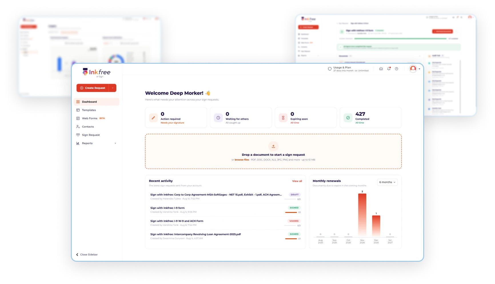 Inkfree digital signature platform interface