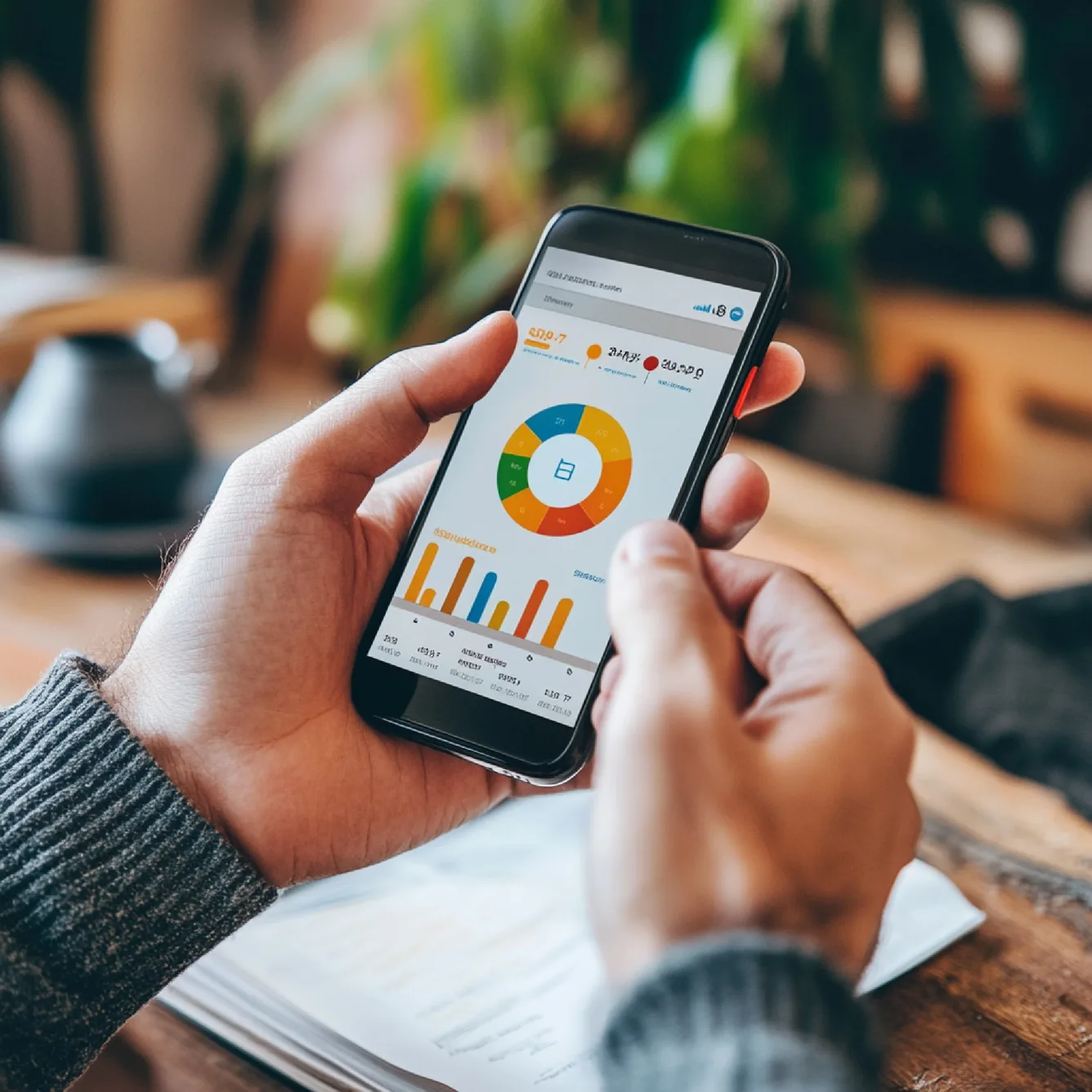 Social media analytics reviewed on a mobile device
