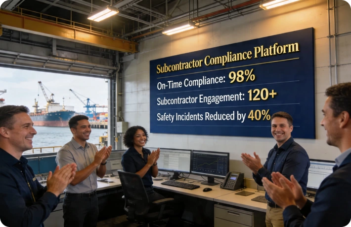 Subcontractor compliance performance dashboard and team success