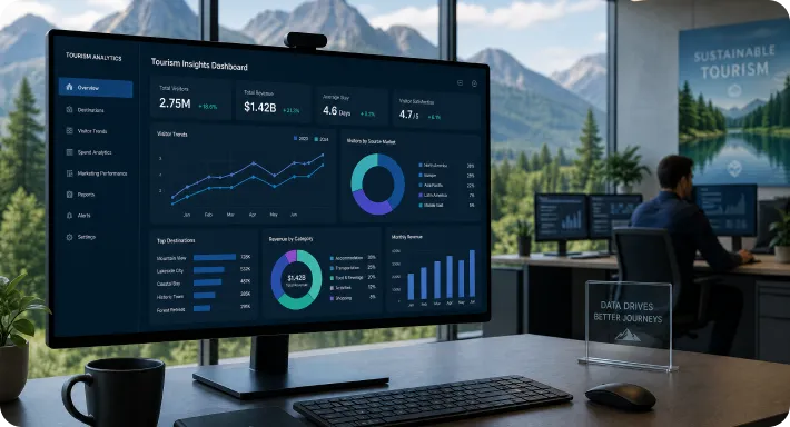 Tourism analytics dashboard tracking operational performance and visitor engagement